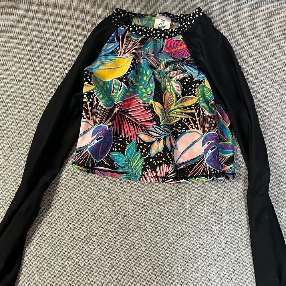 Art Class Foral Long Sleeve Girls Swim Top Size L 10/12 EUC
